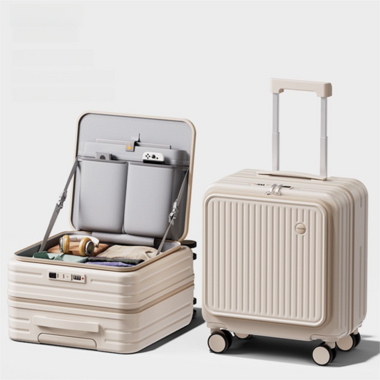 Front Opening Carry-On Suitcase - Beige - 18in