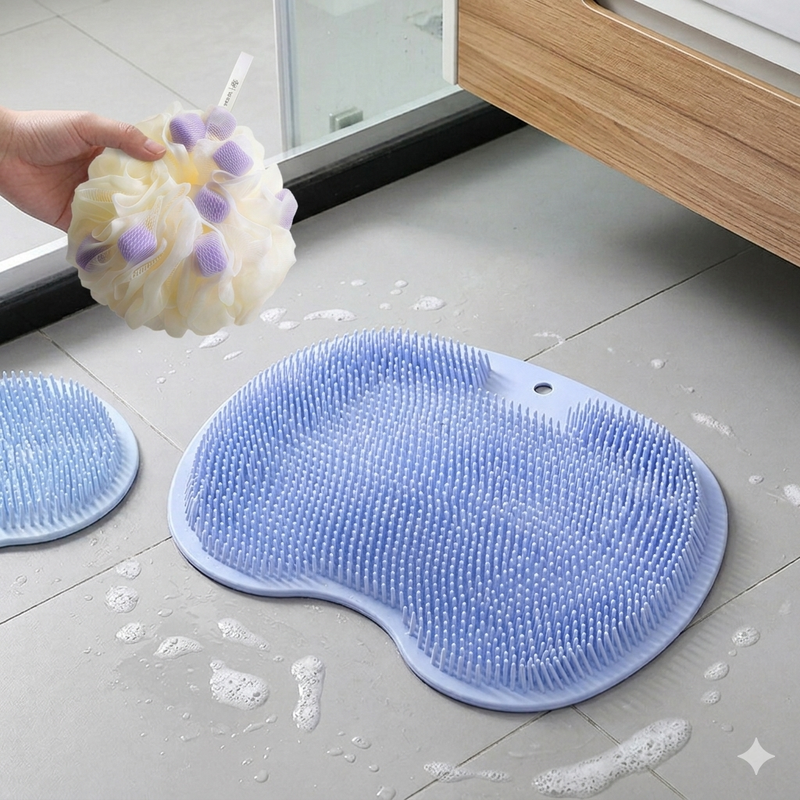 Blue 3-piece set ,Non-Slip Foot Massager & Exfoliating Shower Set