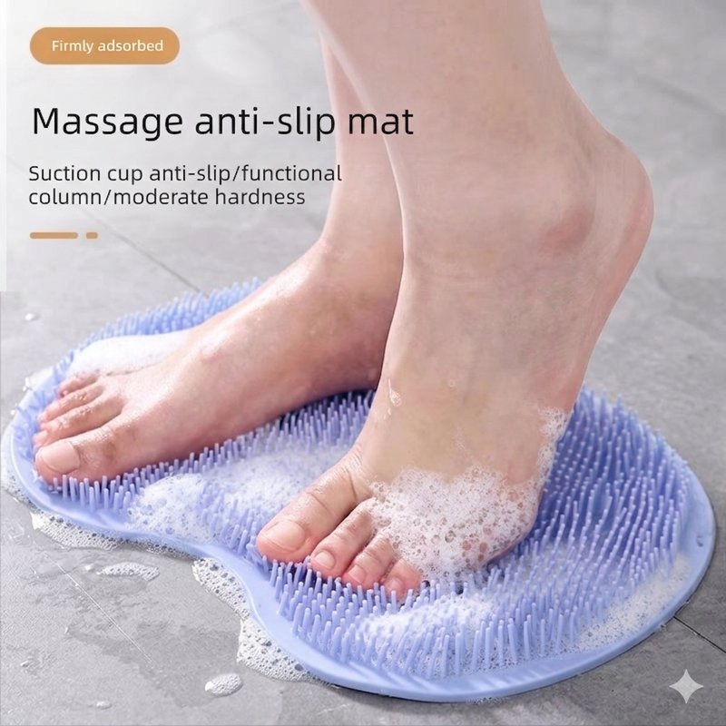 Blue 3-piece set ,Non-Slip Foot Massager & Exfoliating Shower Set
