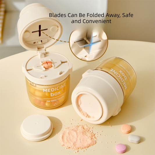 Beige 3-in-1 Pill Cutter, Crusher & Organizer Box