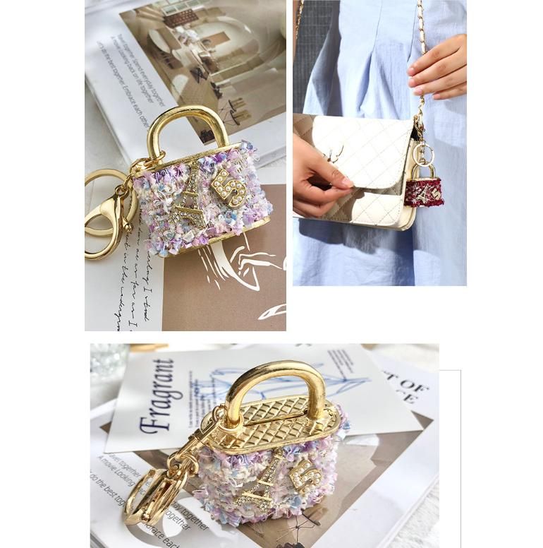 Black Rhinestone Lock Bag Charm Keychain
