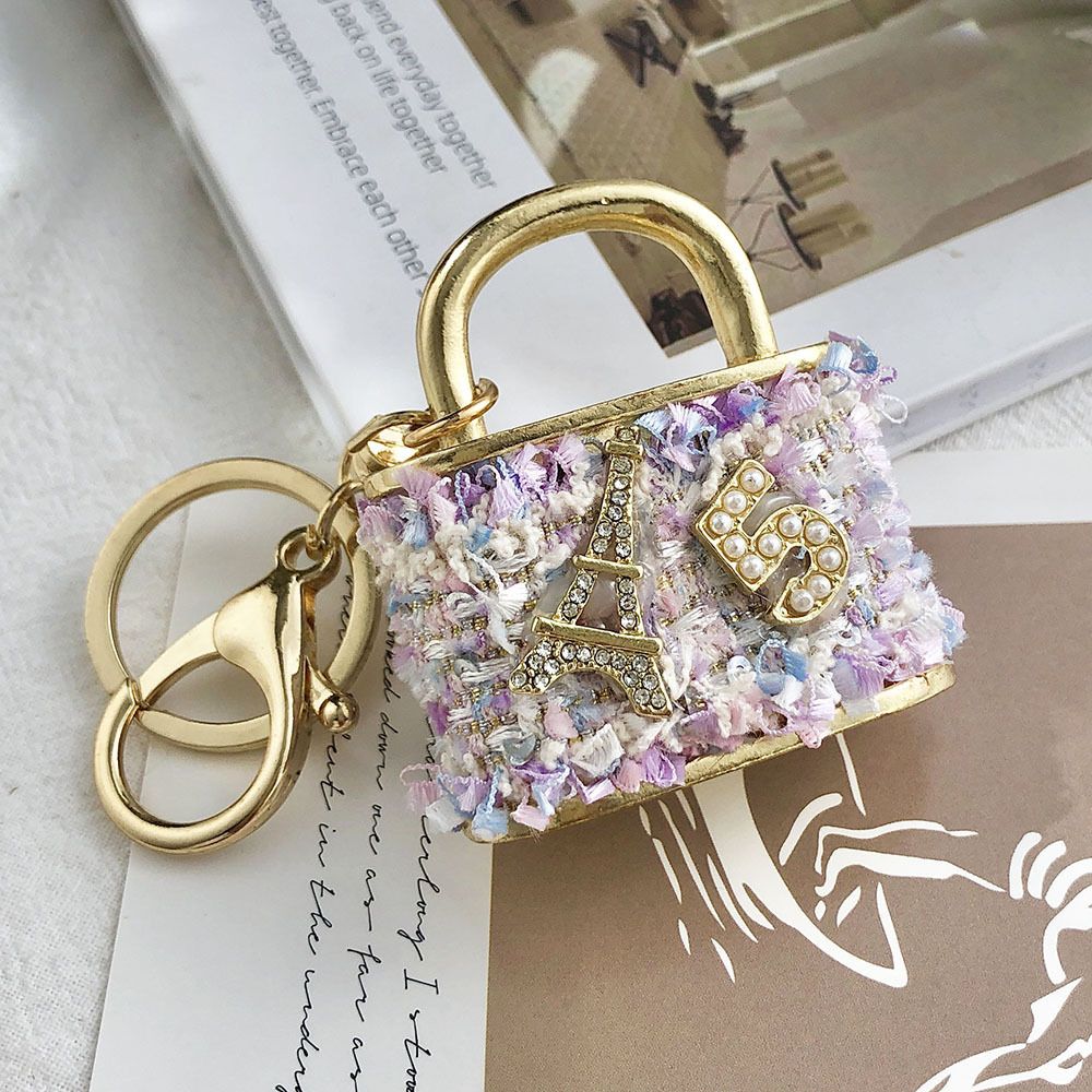 Purple Rhinestone Lock Bag Charm Keychain