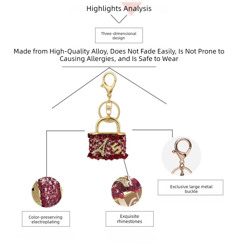 Purple Rhinestone Lock Bag Charm Keychain