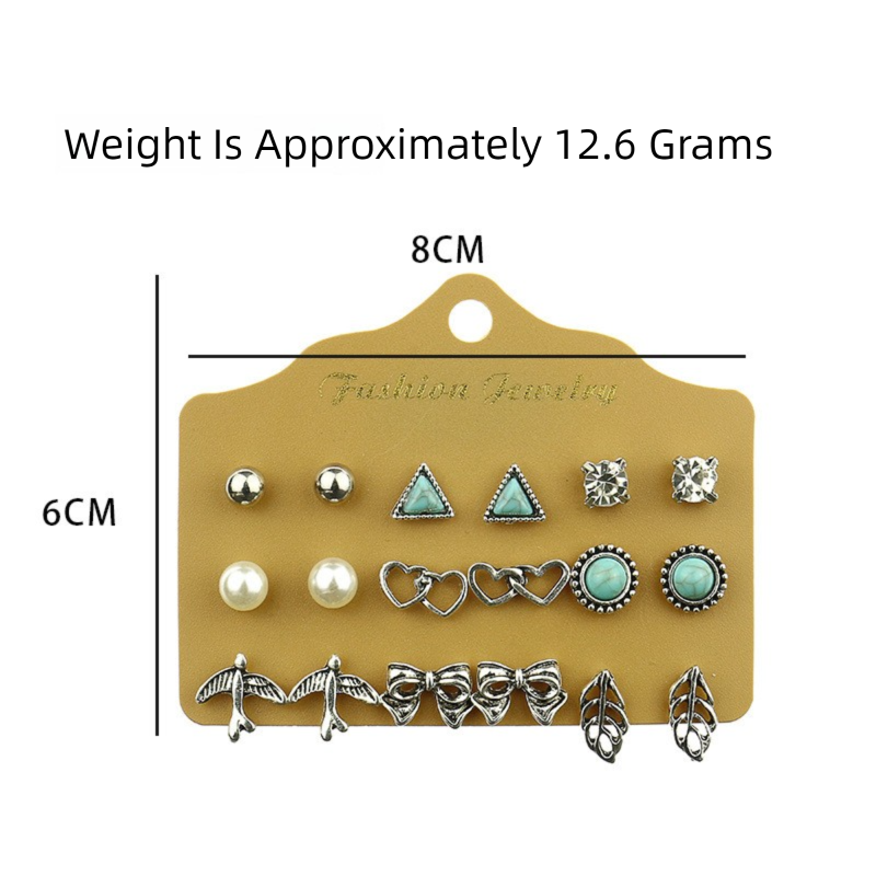 9 Pair Stud Earring Set