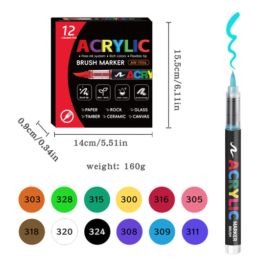 Acrylic Brush Marker - 12-Pack