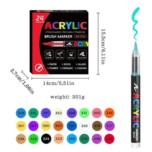 Acrylic Brush Marker - 24-Pack