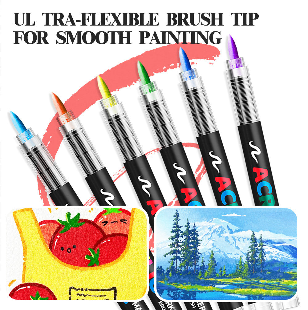 Acrylic Brush Marker – 24-Pack, Water-Based Ink, Flexible Tip, for Multi-Surface Art and Labeling