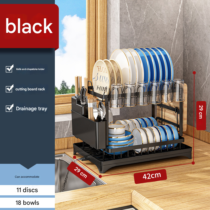 Black Foldable Dish Rack with Drain Tray