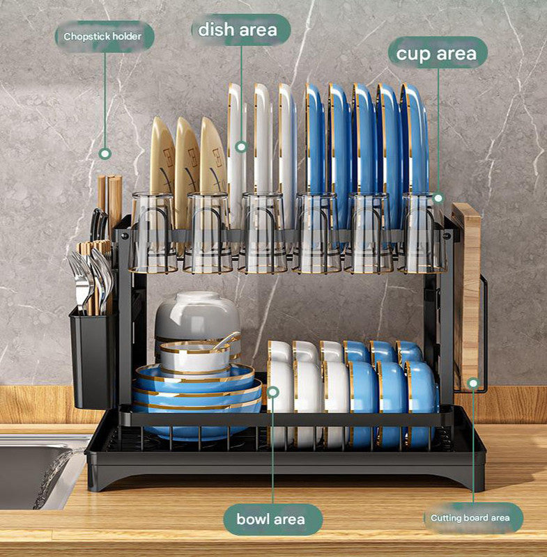 Black Foldable Dish Rack with Drain Tray