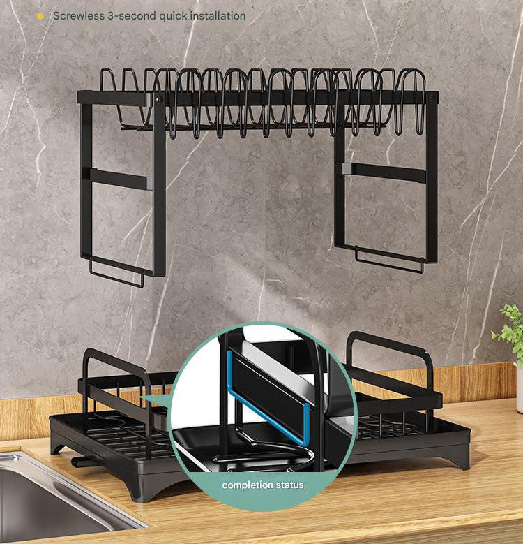 Black Foldable Dish Rack with Drain Tray