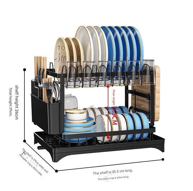 Black Foldable Dish Rack with Drain Tray