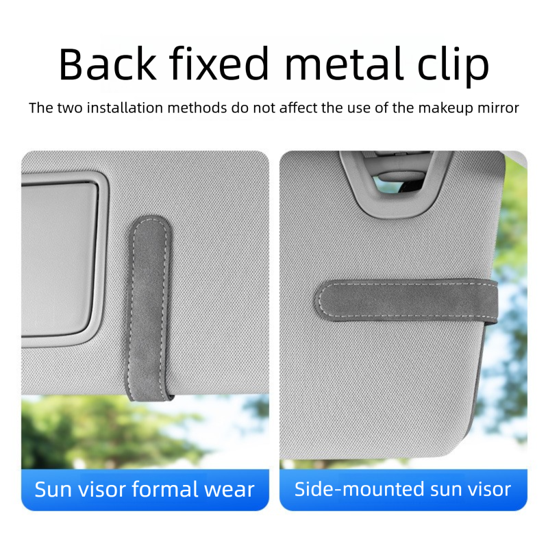 Brown Car Sun Visor Sunglasses Holder – Magnetic Dual Clip Organizer with Suede Finish, No-Drill Mounting for Glasses, Cards & Tickets