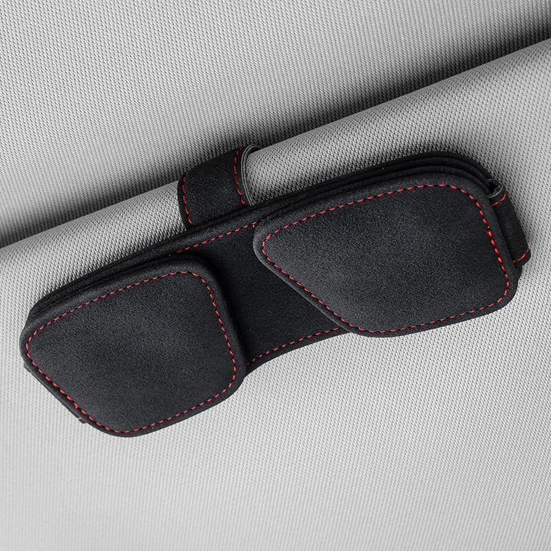 Black Car Sun Visor Sunglasses Holder – Magnetic Dual Clip Organizer with Suede Finish, No-Drill Mounting for Glasses, Cards & Tickets