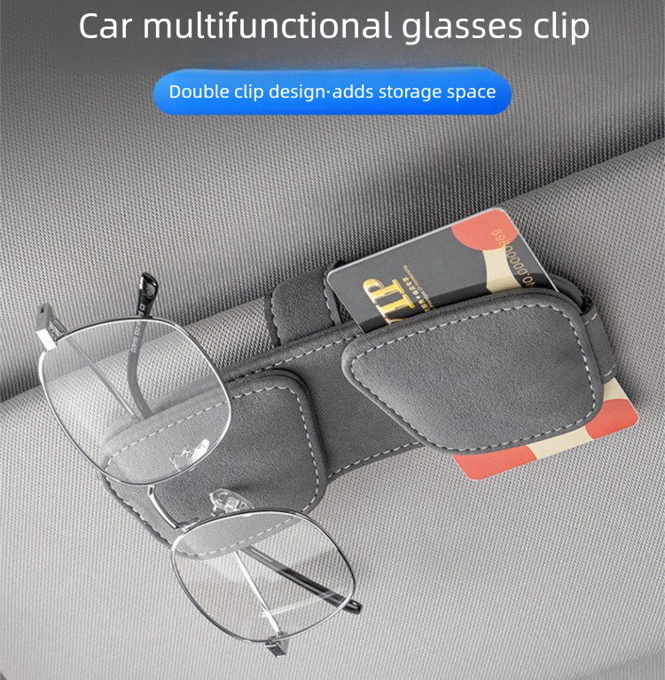 Black Car Sun Visor Sunglasses Holder – Magnetic Dual Clip Organizer with Suede Finish, No-Drill Mounting for Glasses, Cards & Tickets