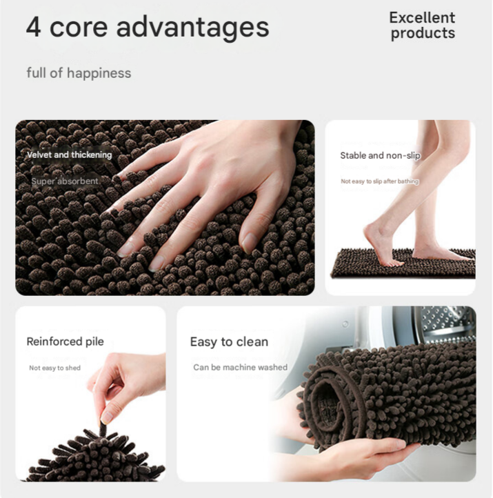 Deep red 50×80 cm Extra-Thick Chenille Floor Mat for Bathrooms and Pet Use – High-Density Absorbent, Non-Slip, Machine-Washable Rug for Dogs and Humans