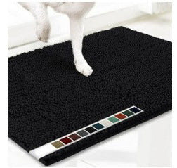 Black 50×80cm Extra-Thick Chenille Floor Mat for Bathrooms and Pet Use