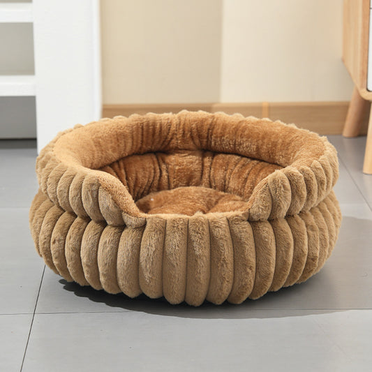 Coffee Colour Plush Round Pet Bed