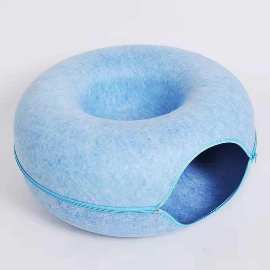 Sky Blue Felt Donut Cat Bed