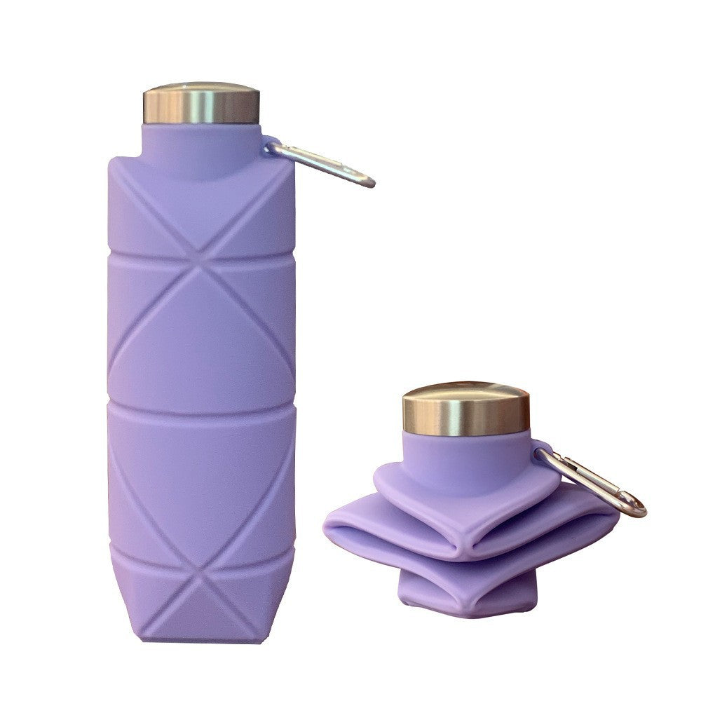 Purple 700ml Collapsible Silicone Water Bottle with Diamond Pattern