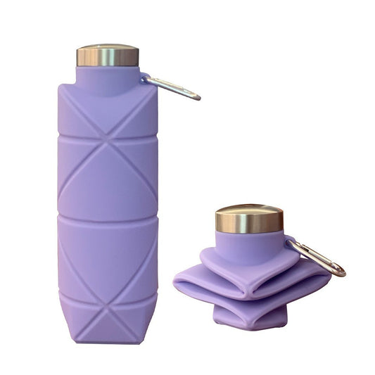 Purple 700ml Collapsible Silicone Water Bottle with Diamond Pattern