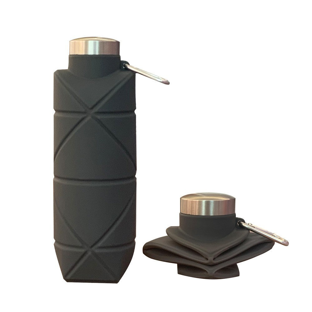 Grey 700ml Collapsible Silicone Water Bottle with Diamond Pattern