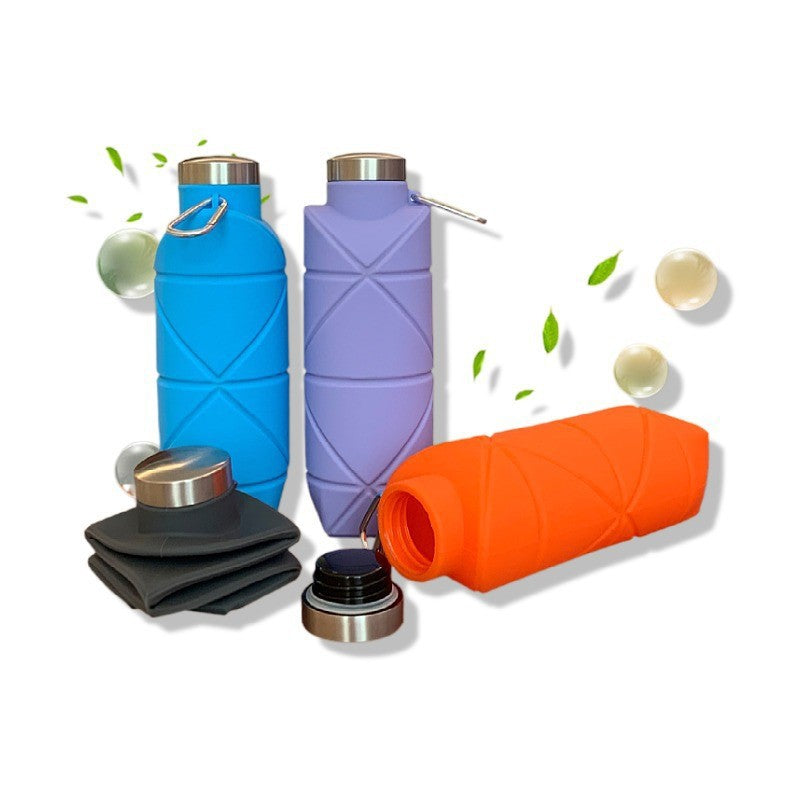 Grey 700ml Collapsible Silicone Water Bottle with Diamond Pattern