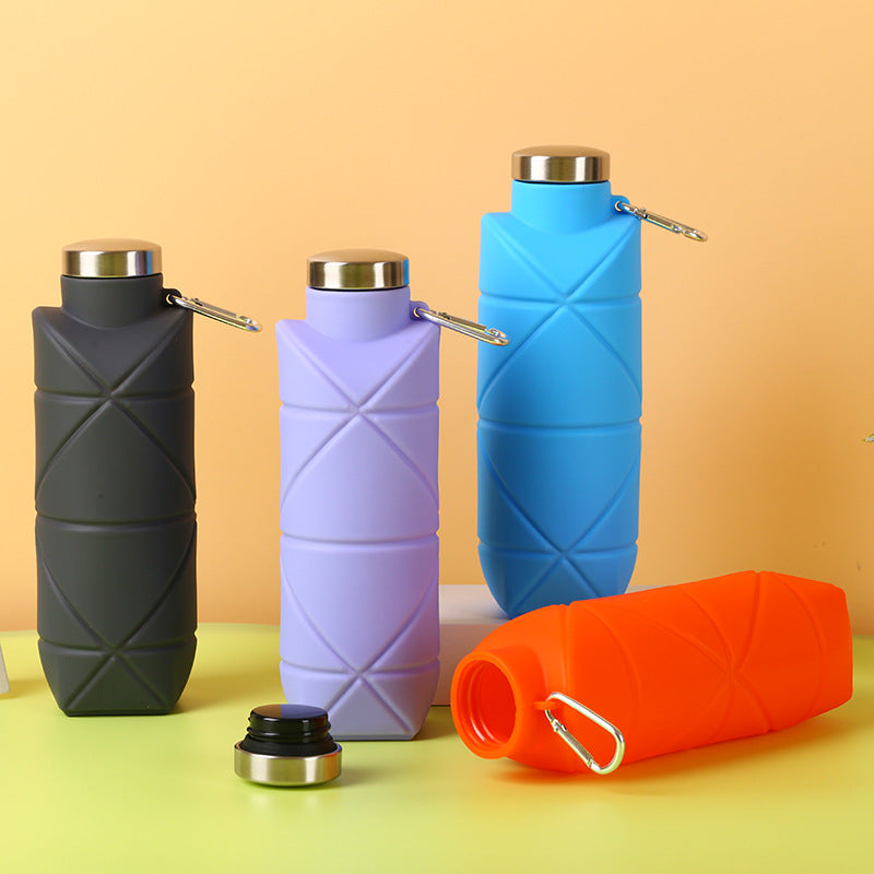 Grey 700ml Collapsible Silicone Water Bottle with Diamond Pattern