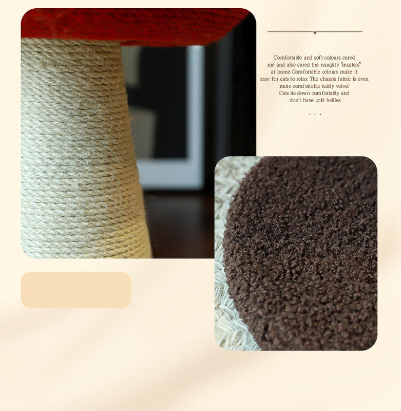 Brown Mushroom Cat Tree with Sisal Scratching Post - Large Vertical Cat Climber