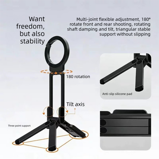Magnetic Phone Tripod Stand for iPhone & Android - Black