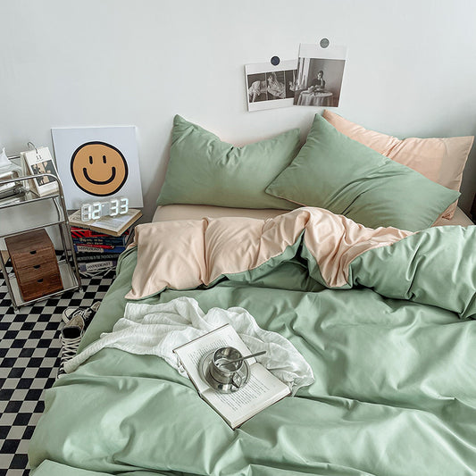 Light Green and Light Camel Colour Washed Cotton Bedding Set