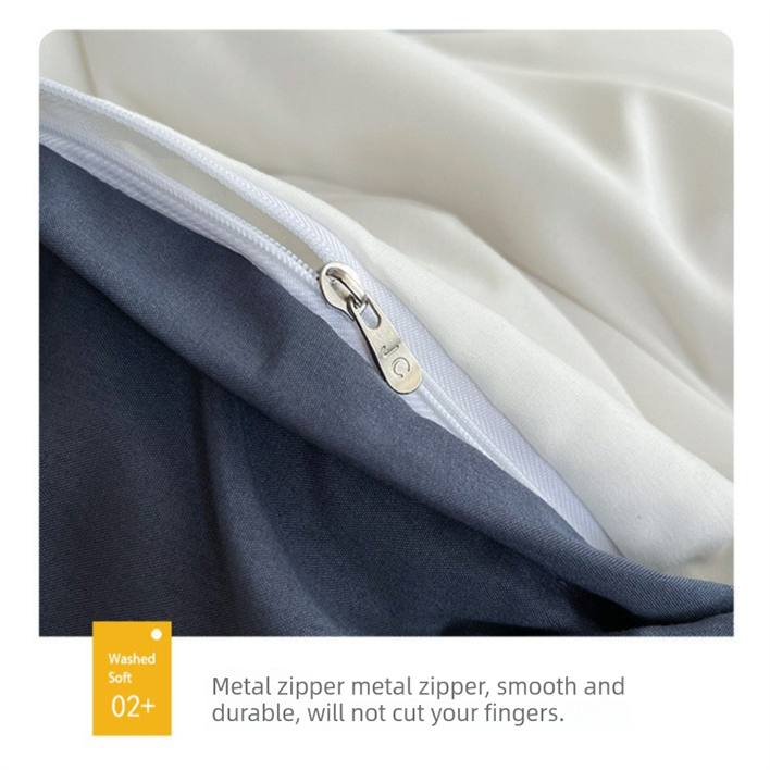 Light green and light camel color Washed Cotton Bedding Set - Solid Color Fitted Sheet Style, 4-Piece Set for 1.5m Bed, Includes 10 Random Color Quilt Fasteners(1.5m)