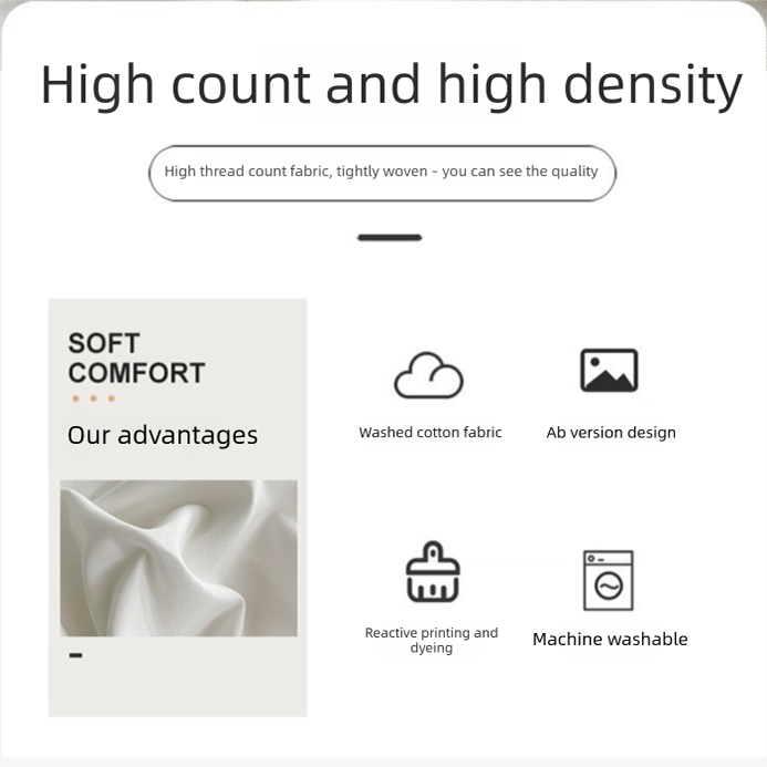 Light blue cheese Washed Cotton Bedding Set - Solid Color Fitted Sheet Style, 4-Piece Set for 1.8m Bed, Includes 10 Random Color Quilt Fasteners