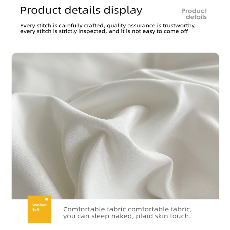 Light blue cheese Washed Cotton Bedding Set - Solid Color Fitted Sheet Style, 4-Piece Set for 1.8m Bed, Includes 10 Random Color Quilt Fasteners