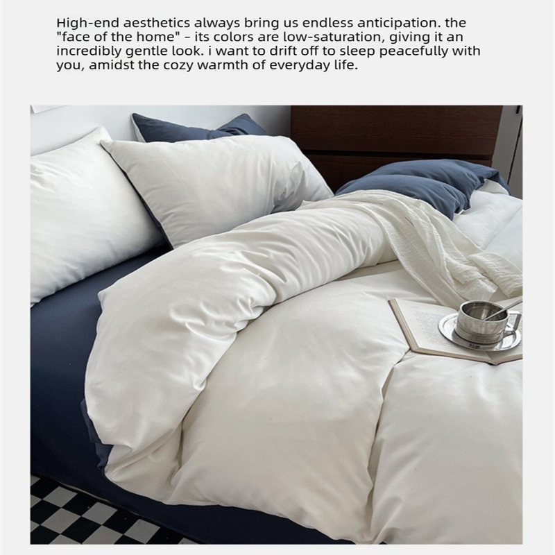 Light green and light camel color Washed Cotton Bedding Set - Solid Color Fitted Sheet Style, 4-Piece Set for 1.8m Bed, Includes 10 Random Color Quilt Fasteners