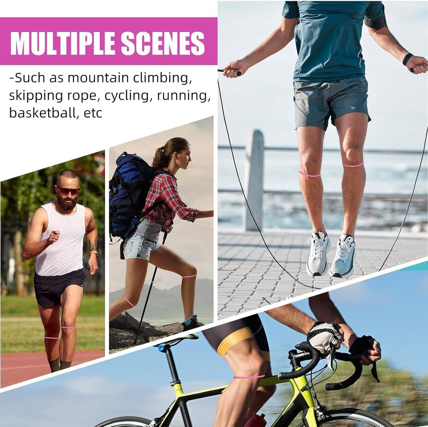 5 Pairs Black Patellar Tendon Silicone Stabilizer Knee Straps for Running and Basketball for Active Individuals