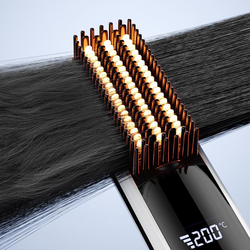 Black Wireless Rechargeable Hair Straightener Brush with LCD Display