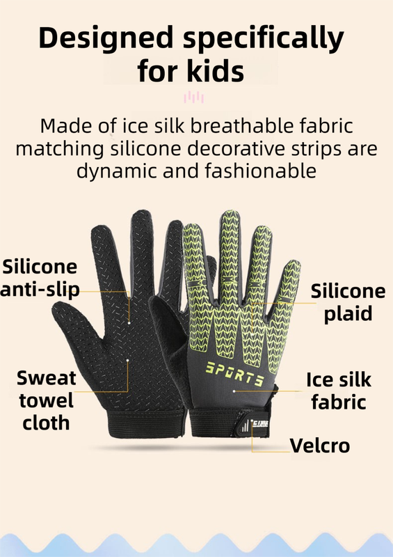 Black and Green Breathable Cycling Gloves for Kids - (M Size)