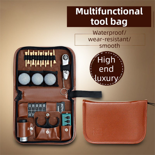 Brown PU Leather Golf Accessory Organizer - Golf Tool Kit Empty Pouch