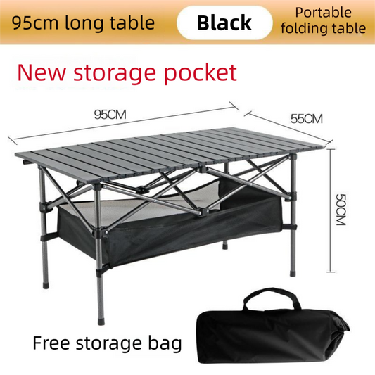 95cm Black Portable Folding Egg Roll Camping Table