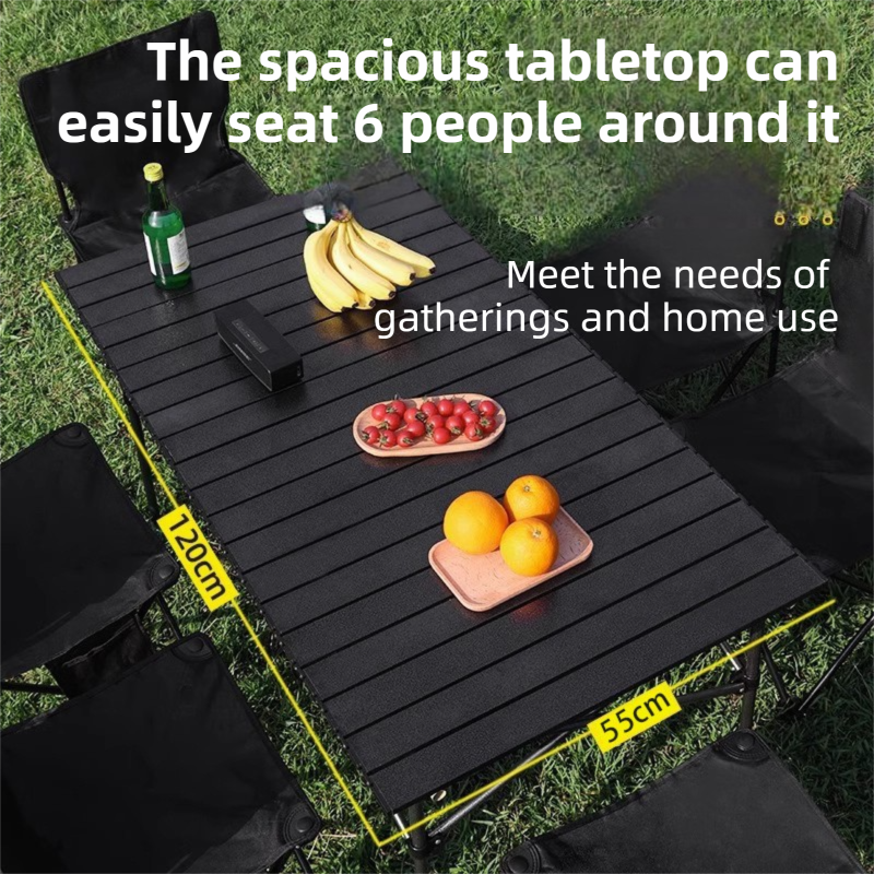 95CM Khaki Portable Folding Egg Roll Camping Table with Storage Bag & Mesh Net- Heavy-Duty Carbon Steel Picnic Table for 4-6 People