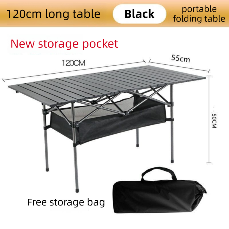 120cm Black Portable Folding Egg Roll Camping Table