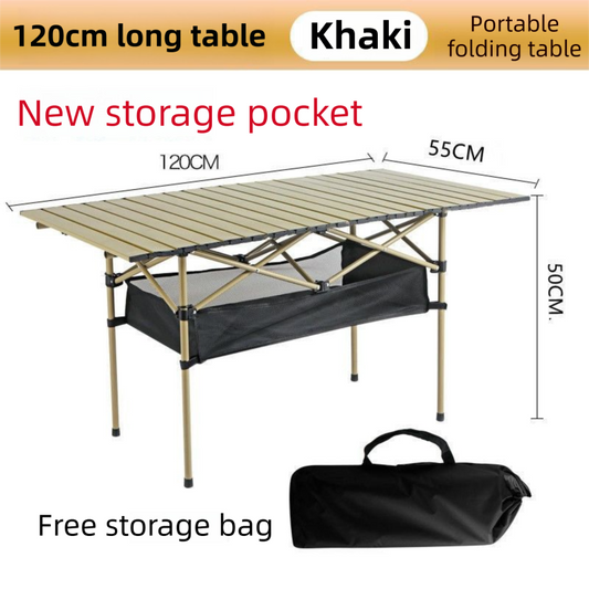 120cm Khaki Portable Folding Egg Roll Camping Table