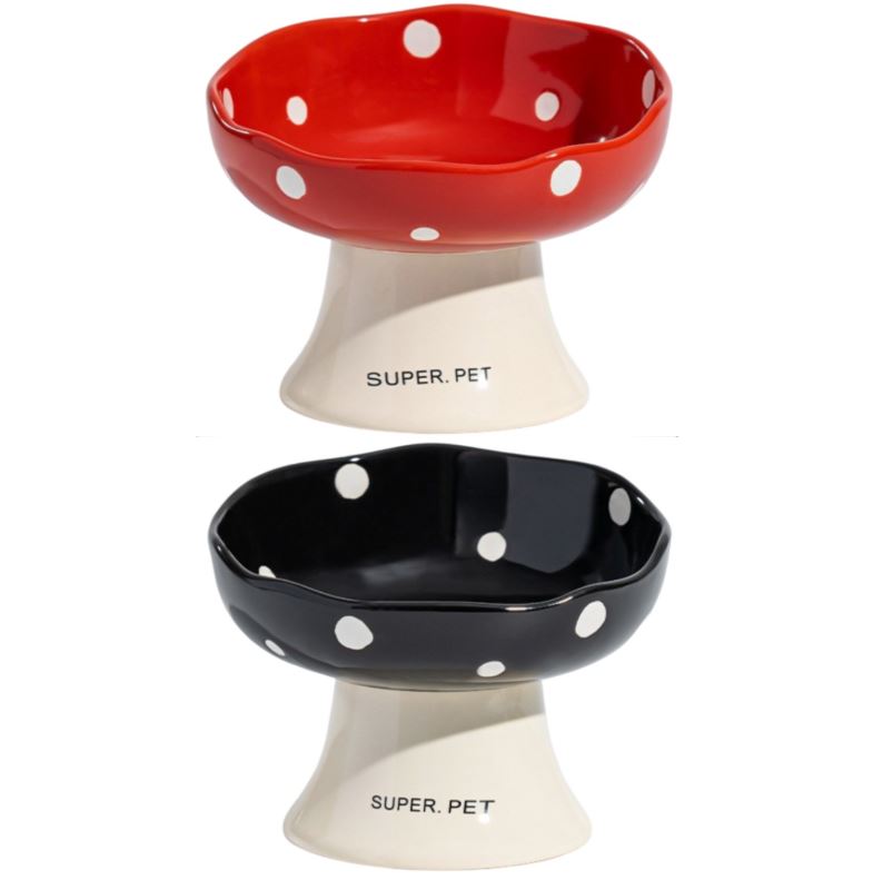 Red and Black Elevated 15° Tilted Ceramic Cat Bowl