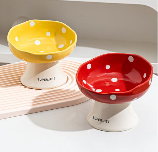 Red and Yellow Elevated 15° Tilted Ceramic Cat Bowl