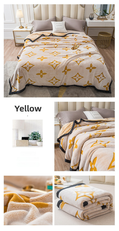 Yellow Lucky Four-Leaf Clover 100x150CM Premium Double-Sided Print Flannel Blanket - Soft All-Season Air Conditioning Throw for Office Nap & Travel