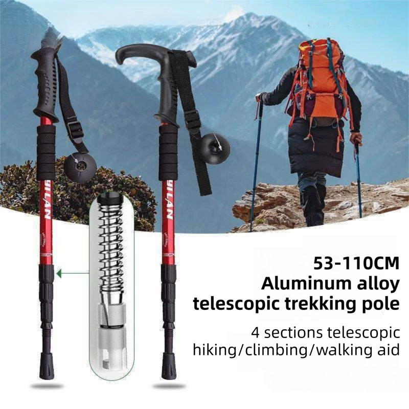 53-110 CM Silver Ultralight Telescopic Aluminum Trekking Pole (4-Section Straight Handle) - Professional & Compact Shock-Absorbing Trail Support