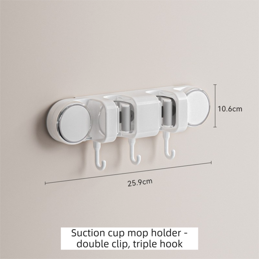 White Vacuum Suction Cup Mop & Broom Holder