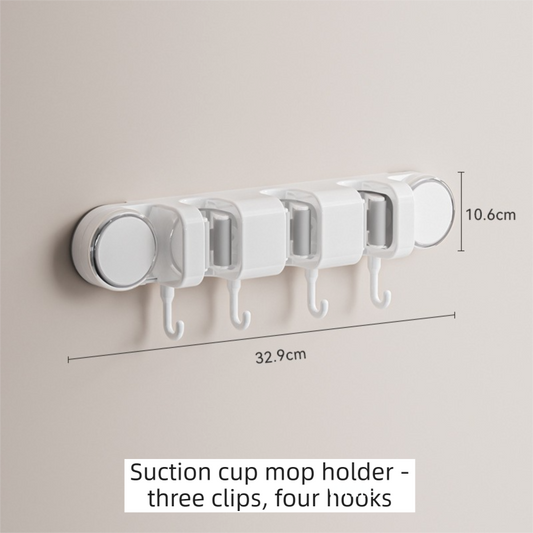 White Vacuum Suction Cup Mop & Broom Holder