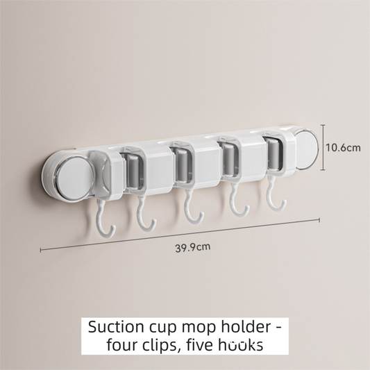 White Vacuum Suction Cup Mop & Broom Holder