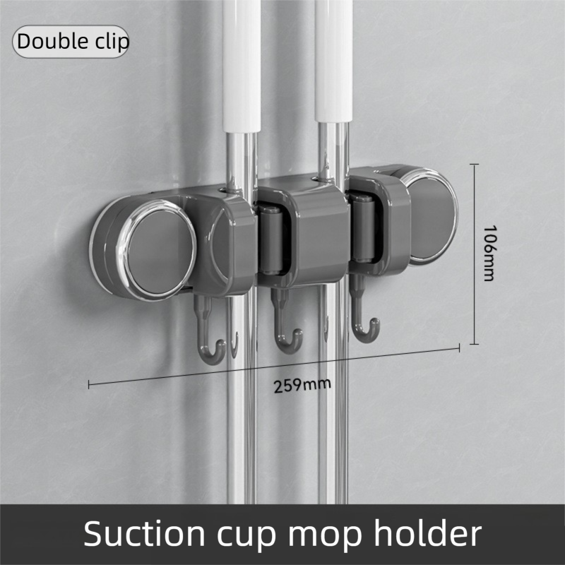 Grey Vacuum Suction Cup Mop & Broom Holder